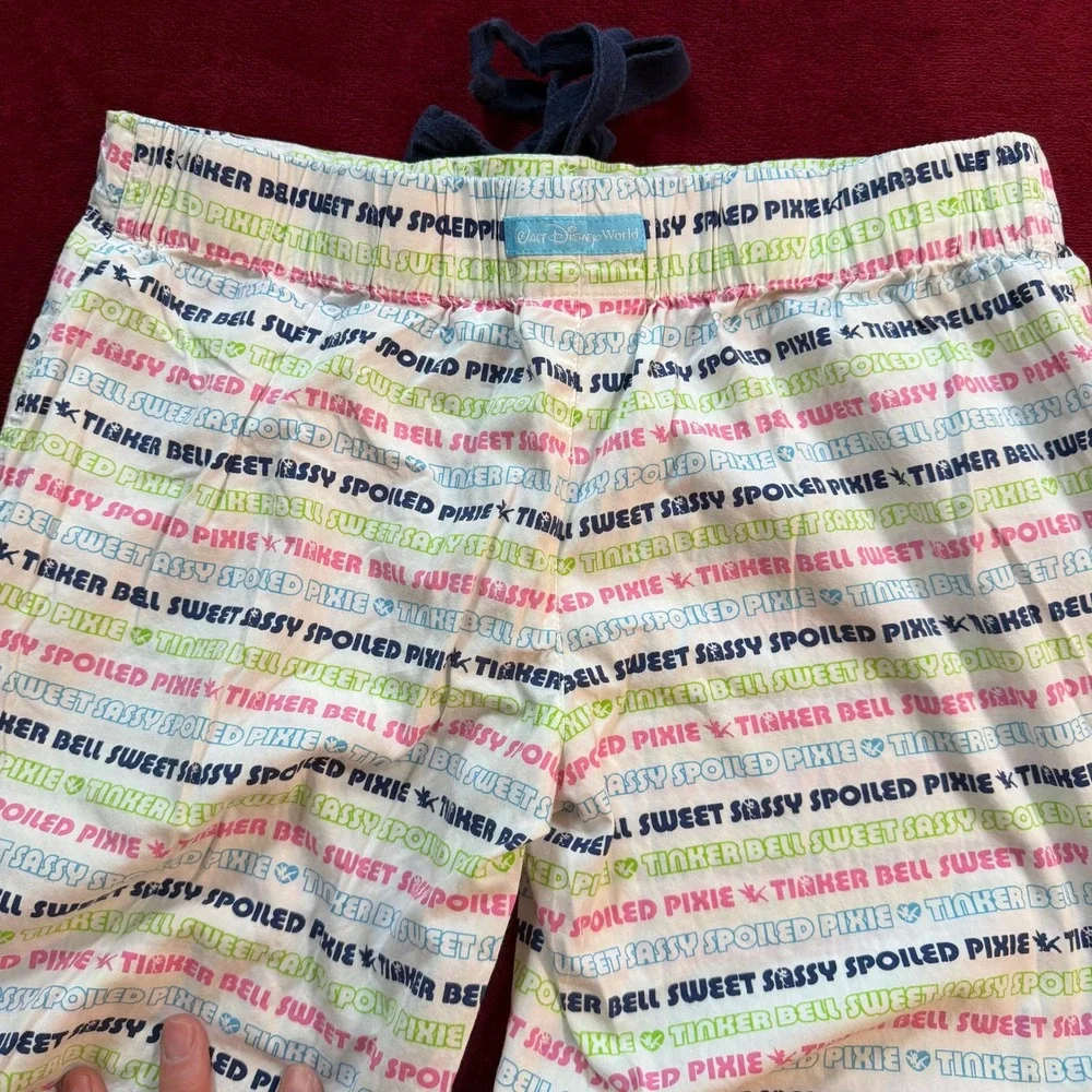 Disney Tinker Bell Pajama Pants S Sweet Sassy Spoiled Pixie Cotton Lounge White - Picture 8 of 9